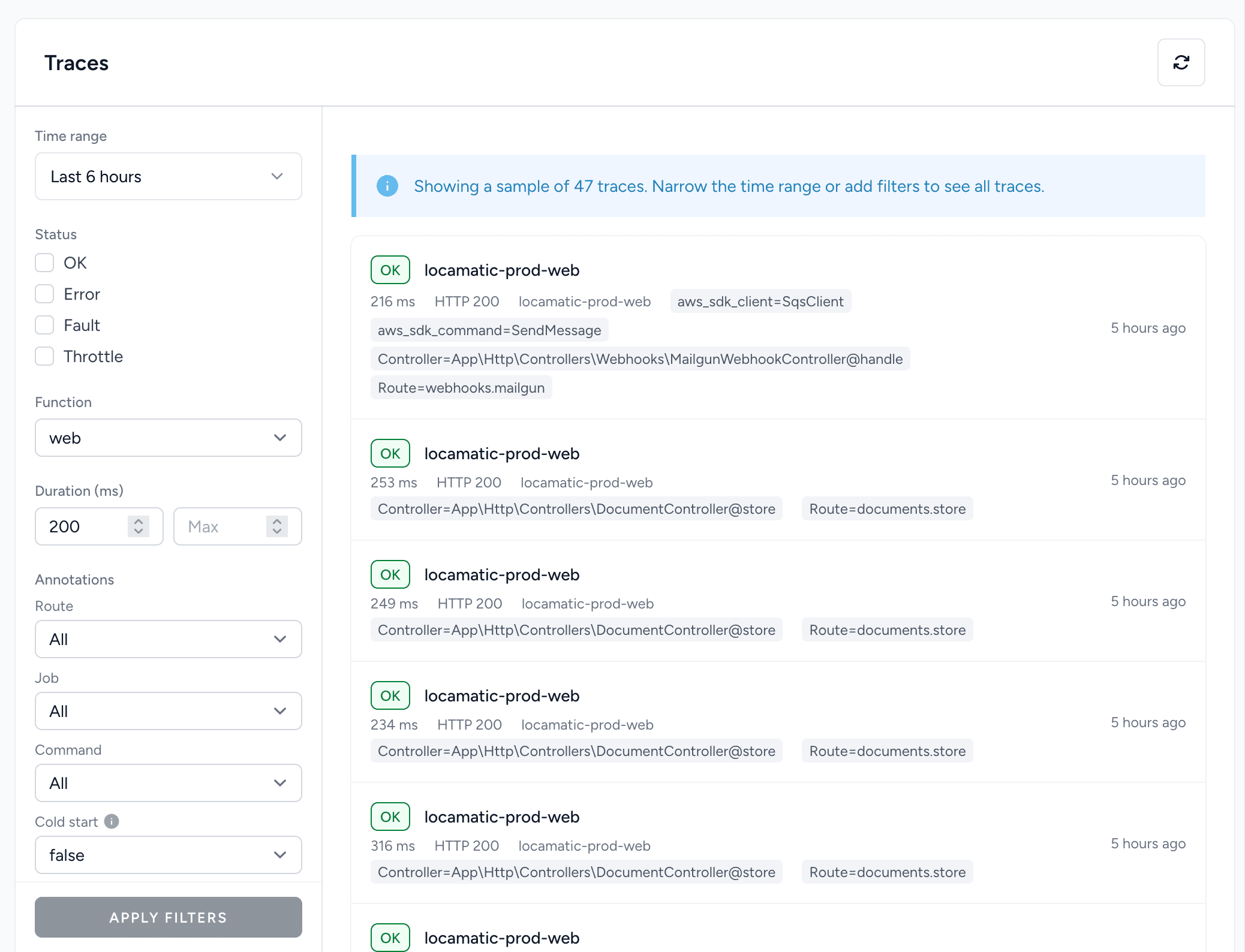 Trace explorer in Bref Cloud